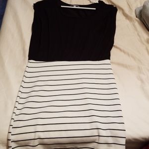 Black and white striped dress.